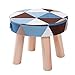 Wangcjd Wooden Footstool Triangle Patchwork Cloth niski stołek z czterema nogami okrągły taboret dziecięcy