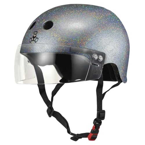 Triple Eight The Certified Sweatsaver Helmet with Visor for Roller Derby, Skateboarding and BMX, SLV Glitter, XL/XXL