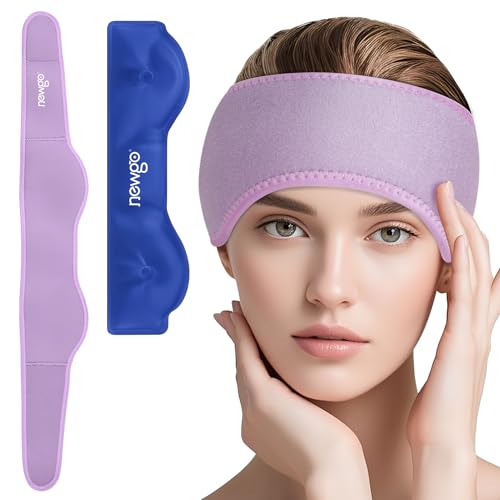 NEWGO Fría Dolor de Cabeza, Bolsas de Gel Frío o Calor Reutilizables, Almohadilla de Enfriamiento de Compresas Frías y Calientes para Migraña, Migraña Antifaz Gel Frío Alivio (Purple)
