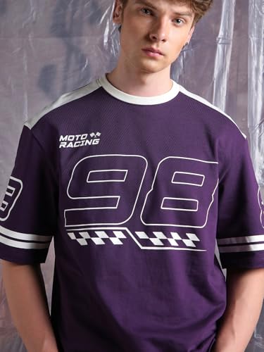 Image of Hubberholme Men Cotton Terry Printed Oversized Round Neck Half Sleeves Tshirts