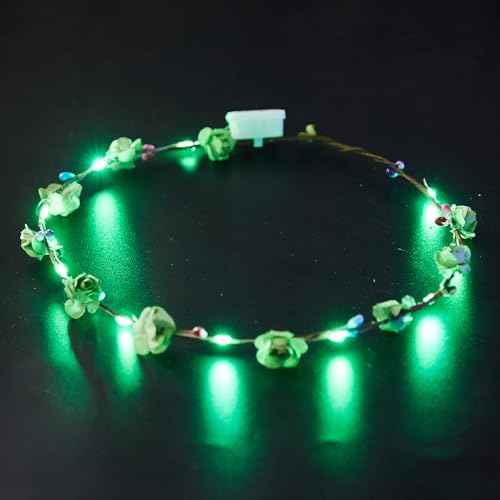 Led Light Women Flower Girl Headband Glow Blinking Hair Wreath For Girls Wedding Festival Christmas New Year Party (Green) image 3