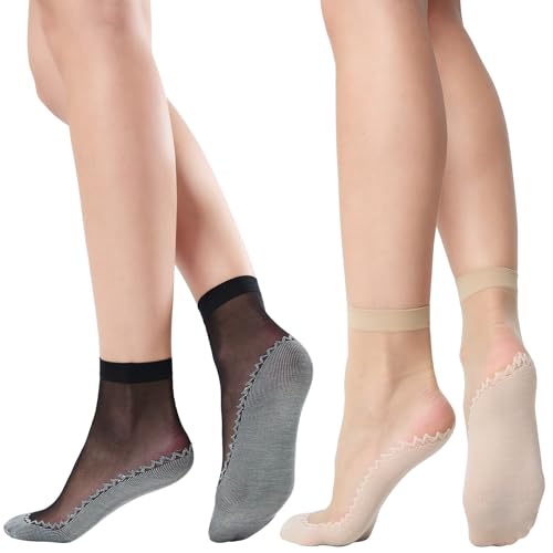 WiliW 12 Pairs Women's Ankle High Sheer Thin Socks Reinforced Bottom and Toe Nylon Socks