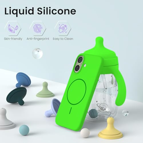 Image of DIZORO Magnetic for iPhone 17 Case, Compatible with MagSafe, Integrated Silicone Camera Control Cover, Thicken Shockproof Drop Protection Phone Case for 17,Neon Green