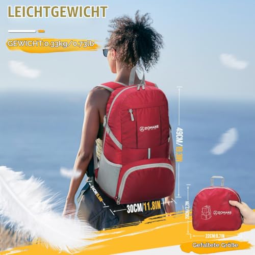 ZOMAKE 35 L Leicht Faltbarer Rucksack Packbare Backpacks, Kleiner Rucksäcke Wanderrucksack Wasserdicht für Damen Herren Outdoor Wandern… – Ansicht 2