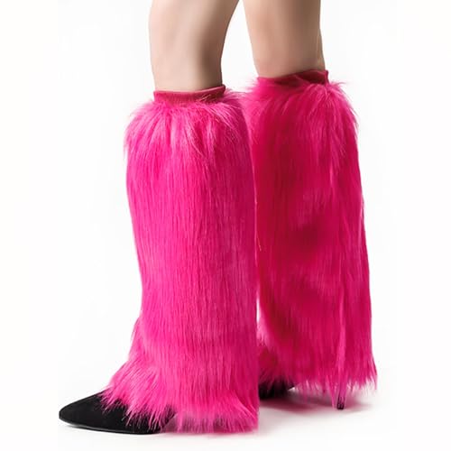 Velorique Fur Leg Warmers Faux Fur Fluffy Leg Warmers Fuzzy Over Boot Costume for Women Girls Winter Long Boot Sleeves for Halloween Christmas Mardi Gras (Pink 15.7)