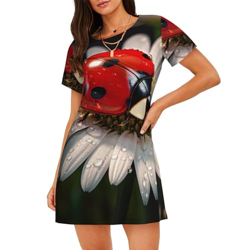 Robe de nuit légère femme vêtement de nuit imprimé coccinelle