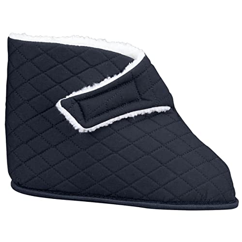 Fox Valley Traders Silver StepsTM Edema Booties Mens, Hook and Loop Strap, Non-Slip Vinyl Bottom, Polyester - Large, Navy Blue4