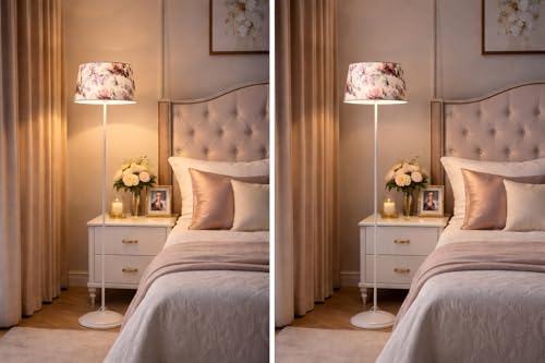 Image of tu casa White Metal-Iron Base Foldable Floor Lamps with Cobra Saffron Print & Satin Shade for Bedroom, Living Room, Lounge, Office Area, Gifting Without Bulb for Home Decoration (Height - 57 inch)