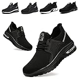 Fadezar Sicherheitsschuhe Herren Damen Arbeitsschuhe Leicht Atmungsaktiv Sportlich Schutzschuhe mit Stahlkappen Luftkissen Sicherheitsschuhe Pures Schwarz EU 41