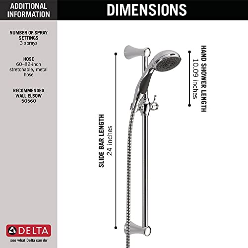 Delta Faucet 3-Spray Touch-Clean Wall-Mount Slide Bar Hand Held Shower With Hose, Chrome 57014 #TOP3