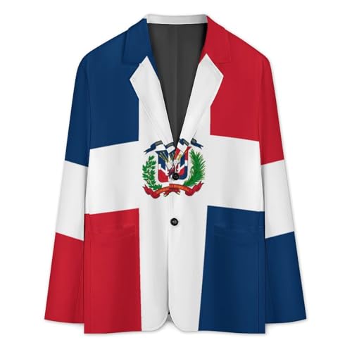 Dominican Republic Flag Men's Two Button Suit Jacket Sports Coat Novelty Casual Outwear Tops Funny3