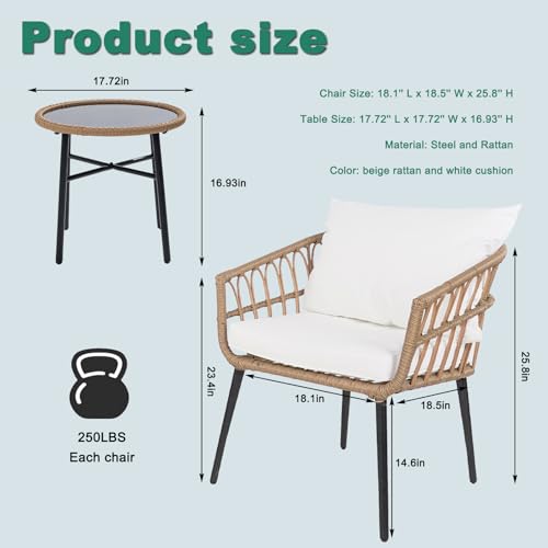 image for Homsido Boho Outdoor Chairs - Woven Rope Furniture, All Weather, Tan W