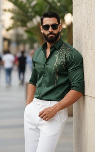 Image of IndoPrimo Men's Stylish Satin Shirt for Party, Formal, Daily and Casual Wear Full Sleeve Shirt for Men