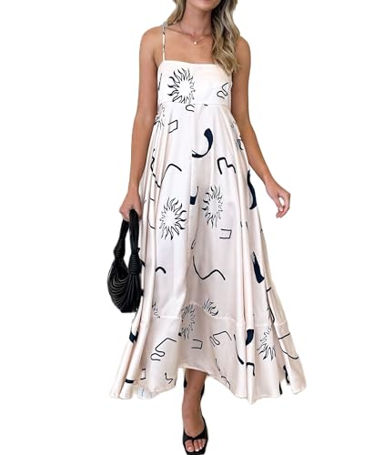 Image of NUFIWI Women Summer Striped Maxi Dress Spaghetti Strap Cutout Ruffle Long Dress Flowy Swing Beach Vocation Dress
