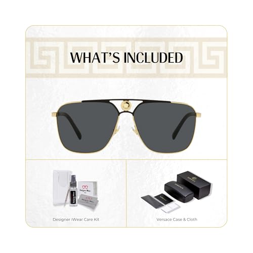Versace VE2238 Rectangular Sunglasses for Men +BUNDLE with ACCESSORY EYEWEAR KIT2