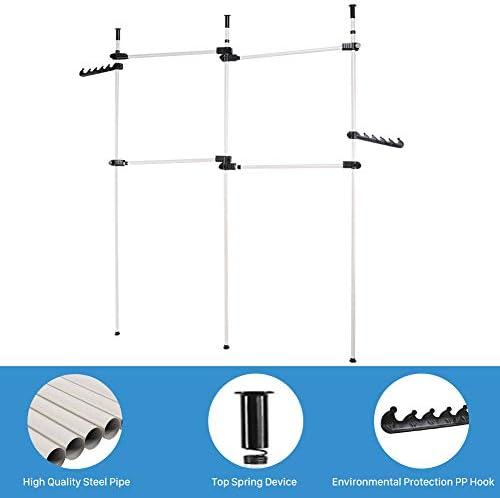 Heavy Duty Clothes Rack, Telescopic Coat Hanger Wardrobe Organiser, Hanging Rail, Garment Rack, Stainless Steel Poles and Bars, 60kg Loading per Horizontal Bar, Height Adjustable (3 Poles 4 Bars)
