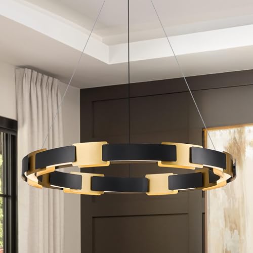 Image of LED Ring Chandelier Modern Black Gold Chandeliers for Dining Room Dimmable