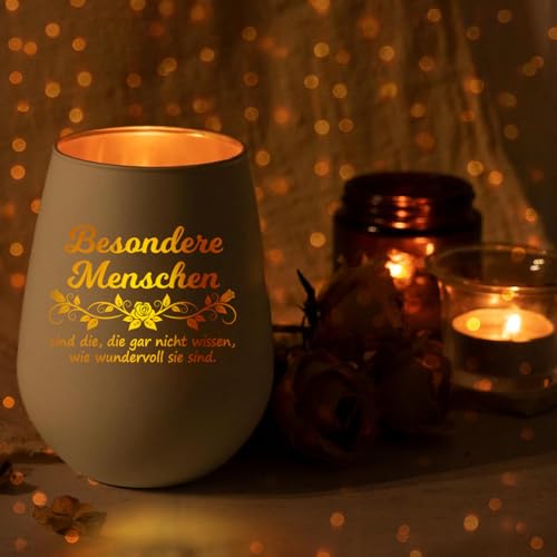 Windlicht Glas mit Geschenkbox, Teelichthalter mit Gravur Spruch, Personalisierte Mutmacher Geschenk Dankeschön für Frauen Tochter Frau Schwester Damen Freundin Lehrerin Kollegin zum Geburtstag