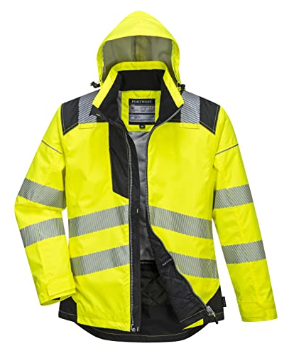 Portwest T400 Men's Pw3 Hi Vis Reflective Waterproof Winter Safety Jacket Yellow/Black, 5X-Large #TOP1