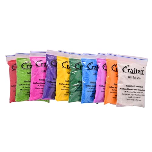 Image of Craftam Rangoli Colours Powder Set, 80g Each, Pouches for Festivals and Decorations (10 Poch x 80 Gram = Total 800 Gram)