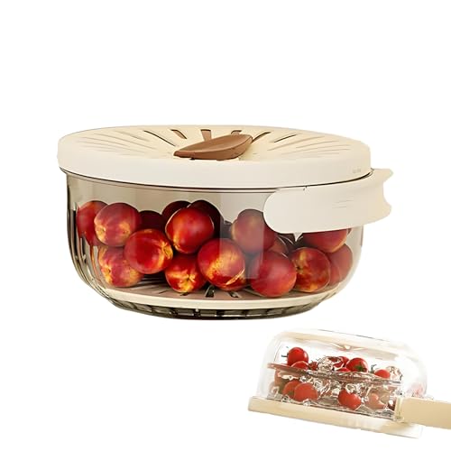 Moxeupon Cuenco de desagüe | colador para frutas con tapa, mango plegable 2 en 1, colador de platos de material apto para alimentos como escurridor para la cocina