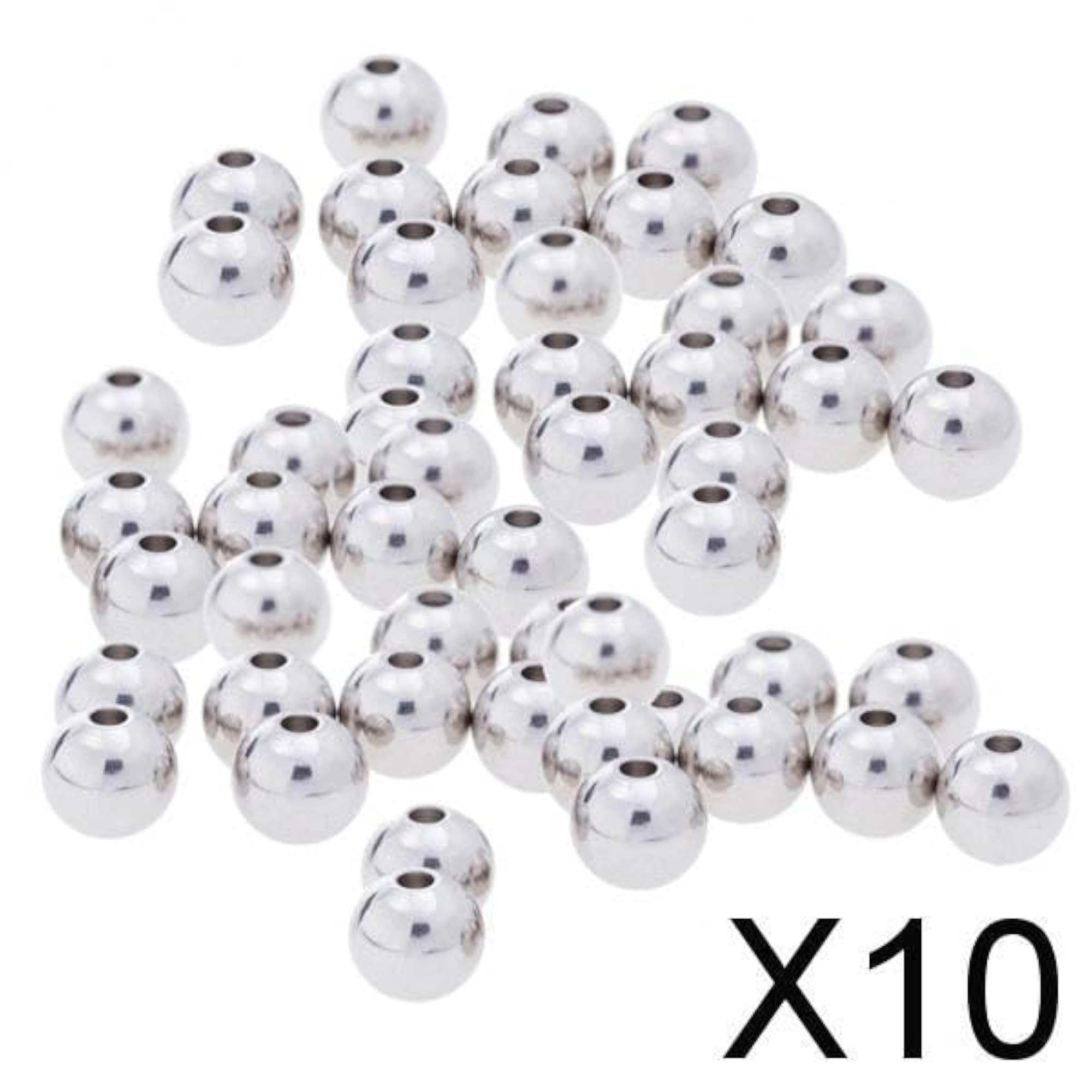 10x50Pcs Silver Stainless Steel Round Spacer Beads DIY Jewelry Making