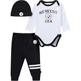 Gerber NFL Team Baby Boys' 3-Piece Onesie Bodysuit, Active Pant and Cap Set, Steelers, 3-6 Months