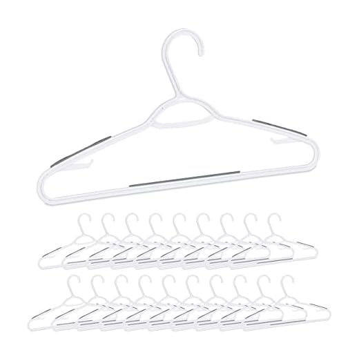 Relaxdays set med 20-talet klädhängare, gummerad plastbygel, byxstång, klänning och kjol, slips, halkskydd, vit