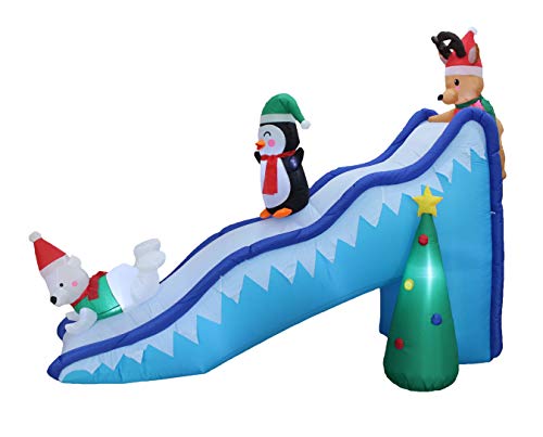 Bzb Goods 9 Foot Long Christmas Inflatable Penguin Reindeer Polar Bear Christmas Tree Fun Trio Slide Scene Decor Outdoor Indoor Holiday Decorations, Blow Up Lighted Yard Giant Home Lawn Inflatable #TOP2