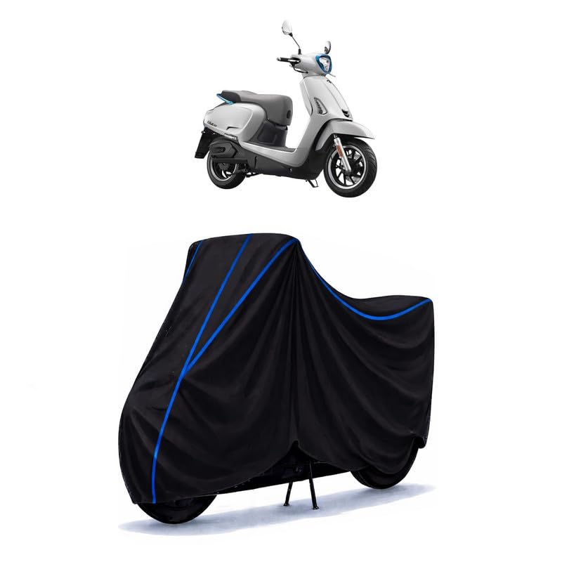 Image of Scooty Cover Water Resistant for Like EV | Universal Scooter & Bike Cover | Heavy Duty UV Protection | Dust, Rain & Scratch Protection | Elastic Fit All Weather Indoor Outdoor | Black with Blue Piping
