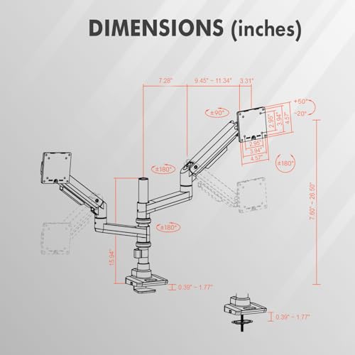 Image of Dual Monitor Arm for 17-49 Inch Ultrawide Screens - Heavy Duty Monitor Arm Desk Mount - VESA Mount with Clamp and Grommet Base - Holds Up to 44 lbs. Each