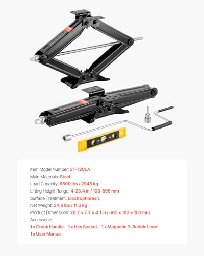 VEVOR RV Scherenwagenheber Wagenheber mit Handkurbel & Steckschlüssel & Wasserwaage (2 Stk.) Stabilisator Nivellierung 103-595 mm Hubhöhe Stabilisatorwagenheber nicht leicht zu verbiegen (2948 kg)