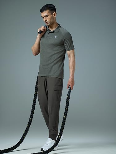 Image of TECHNOSPORT Men's Solid Slim Fit Sports Cargo Joggers DURACOOL+ Quick Dry Breathable Moisture Wicking Stretch Gym Track Pants Running Training Fitness Activewear