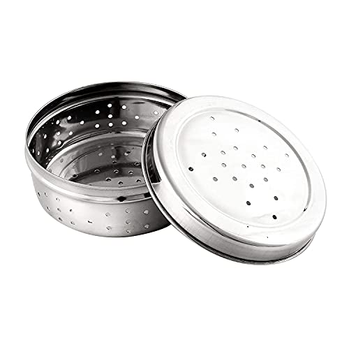 Image of Devera Stainless Steel Green Coriander Storage Box Curry Leaves Box Set, Sprouts with air Ventilation Food containers Silver Dabba Flat Box Steel Dabba (Dhaniya Dabba Set of 3)