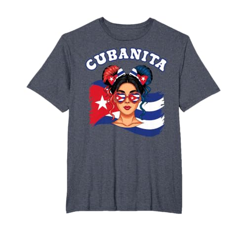 Cubanita Hispanic Heritage Messy Bun Cuban Cuba Flag Girls T-Shirt, Men's Big and Tall, Heather Blue, 6X Tall