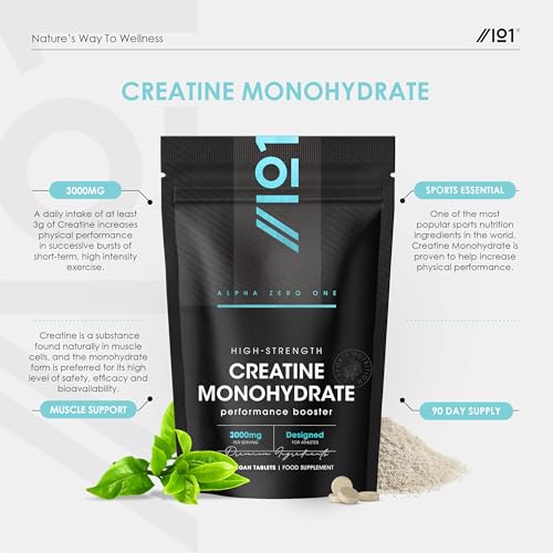 Creatine Monohydrate 3000mg – 270 Vegan Tablets – Proven to Increase Physical Performance – Resealable and Recyclable Pouch by Alpha01 - Image 2