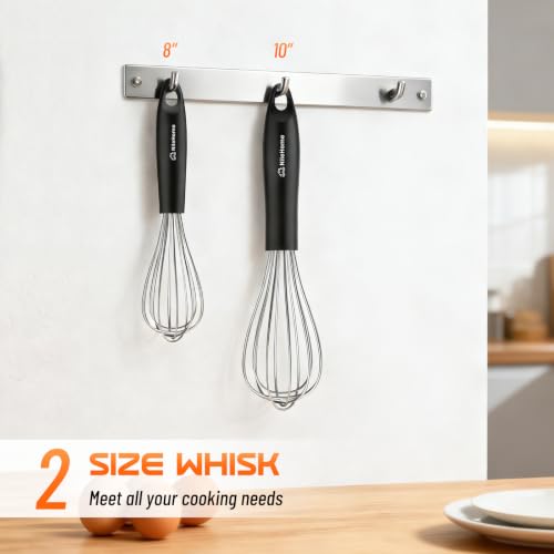 Image of NileHome Silicone Whisk Set 8 inch 10 inch Kitchen Whisk Kitchen Wisk Wire Whisks for Cooking, Whisking, Blending, Beating, Stirring-Black Silver