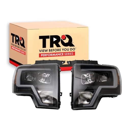 Image of TRQ Performance Driver and Passenger Side Headlight Assembly Set Black Housing Compatible with 09-14 Ford F-150