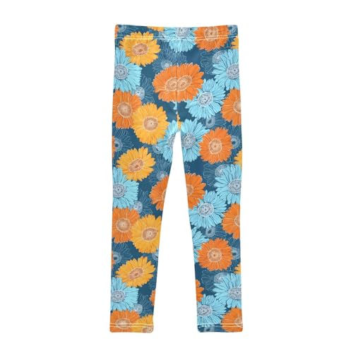 Girls' Athletic Leggings Ankle Length Yoga Dance Pants Kids Teen 4T Sunflower Flower2