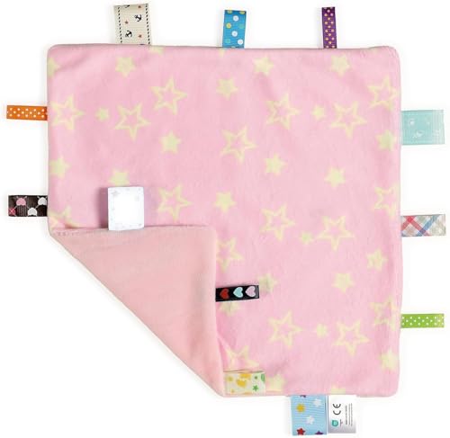 Image of CREVENT Soft Baby Lovey Security Blanket, Small Plush Comfort Blanket for Baby Girls, Sensory Soothing Toy, Newborn, 10 inch x 10 inch 2pcs