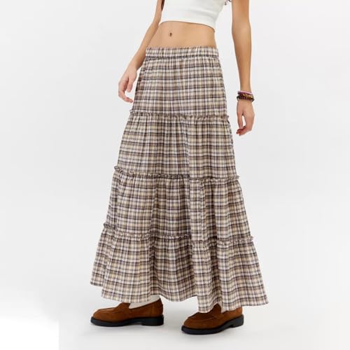 Y2k Plaid Tiered Maxi Skirt for Women Vintage Gingham A Line Long Skirt Summer Ruffle Flowy Swing Midi Skirt2