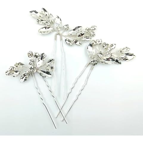 HOMEGOAL 3 Pieces Bride Hair Pins HOMEGOAL Rhinestone Bridal Hair Piece for Women Crystal Hair Accessories for Bride Bridesmaids Cover