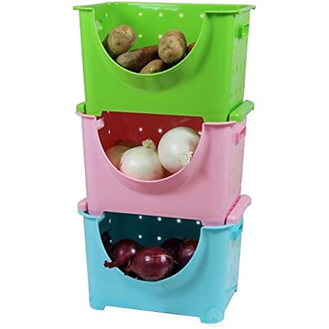 Basicwise Plastic Storage Containers Stacking Bins (Set of 3), Multicolor Cover
