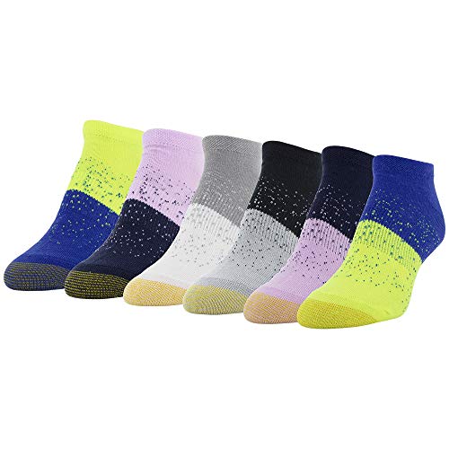 Gold Toe Women's No Show Sport Socks with Arch Support, 6 Pairs, Orchid, Yellow, White, Peacoat, Blue, Shoe Size: 6-9