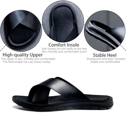 Men's Leather Platform Orthotic Slides Sandals Open Toe Comfort Arch Support Hollow Slip On Slippers Summer Lightweight Anti-Slip Soft Bottom Casual Walking Beach Sandals3