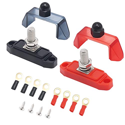 Recoil S1P-38 Busbar Single 3/8â€ Studs Power Distribution Block with Ring Terminals Bus Bar Pair Red & Black