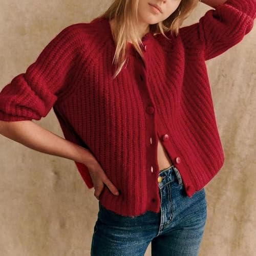 Image of Sumleno Womens Open Front Button Down Sweater Long Sleeve Y2k Chunky Knit Cardigan Trendy Fall Outfits Casual Knitwear Coats