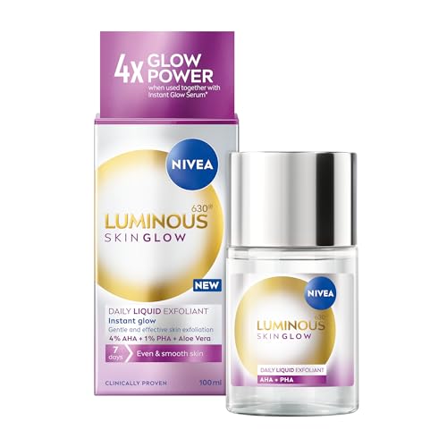 NIVEA Luminous 630 Instant Skin Glow Daily Liquid Exfoliant 100ml Peeling Face Exfoliator with 4% AHA & 1% PHA Face Exfoliating Hyperpigmentation Treatment No Rinse Needed