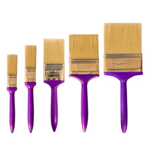 Image of 5 Pcs Paint Brush Set (Pro Home Kit 0.5 inch 1 inch 2 inch 3 inch 4 inch) | No-Shed Premium Filaments, Rust-Resistant Goldish Ferrules, & Skin-Safe Handle Nails.