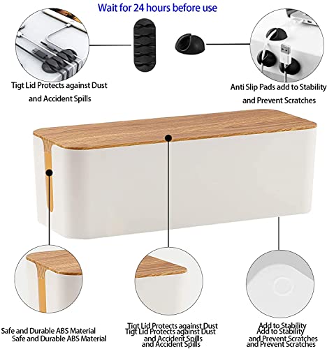 Image of cable wire organizer box cable manager box for office,home (wooden, white big) size: 40.5 * 15.7 * 13.6 cm